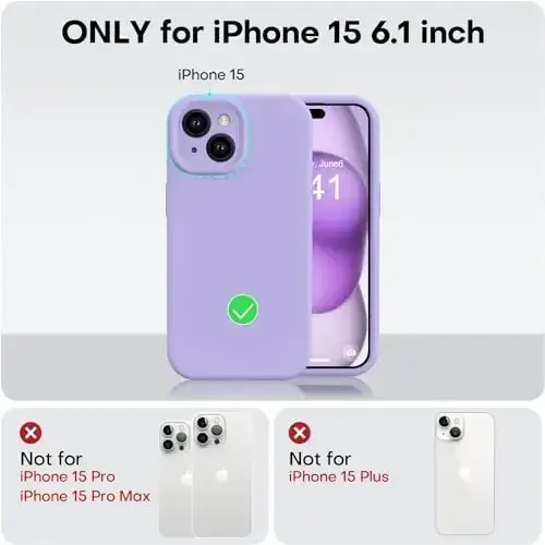 Vooii Compatible with iPhone 15 Case, Upgrade Defender Liquid Silicone, [Enhanced Camera Protection] [Soft Anti-Scratch Microfiber Lining] Shockproof Phone Case for iPhone 15 6.1 inch - Light Purple - 5