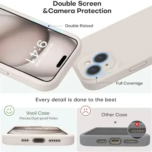 Vooii Compatible with iPhone 15 Case, Upgrade Defender Liquid Silicone, [Enhanced Camera Protection] [Soft Anti-Scratch Microfiber Lining] Shockproof Phone Case for iPhone 15 6.1 inch - Stone - 3