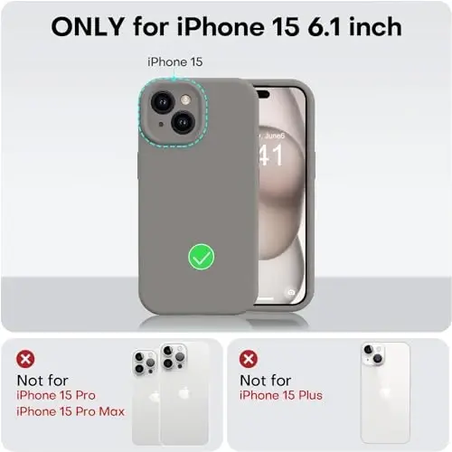 Vooii Compatible with iPhone 15 Case, Upgrade Defender Liquid Silicone, [Enhanced Camera Protection] [Soft Anti-Scratch Microfiber Lining] Shockproof Phone Case for iPhone 15 - Natural Titanium - 5