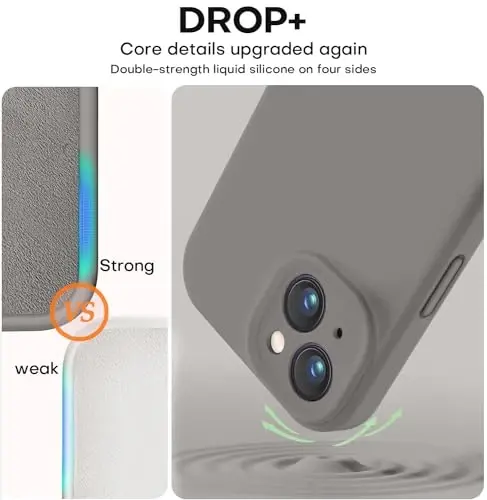 Vooii Compatible with iPhone 15 Case, Upgrade Defender Liquid Silicone, [Enhanced Camera Protection] [Soft Anti-Scratch Microfiber Lining] Shockproof Phone Case for iPhone 15 - Natural Titanium - 4