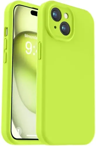 Vooii Compatible with iPhone 15 Case,Upgrade Defender Liquid Silicone,[Enhanced Camera Protection][Soft Anti-Scratch Microfiber Lining] Shockproof Phone Case for iPhone 15 6.1 inch - Fluorescent Green - VOOII