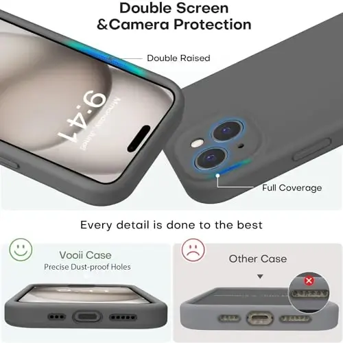 Vooii Compatible with iPhone 15 Plus Case, Upgrade Liquid Silicone [Enhanced Camera Protection] [Soft Anti-Scratch Microfiber Lining] Shockproof Phone Case for iPhone 15 Plus 6.7 inch - Dark Grey - 3