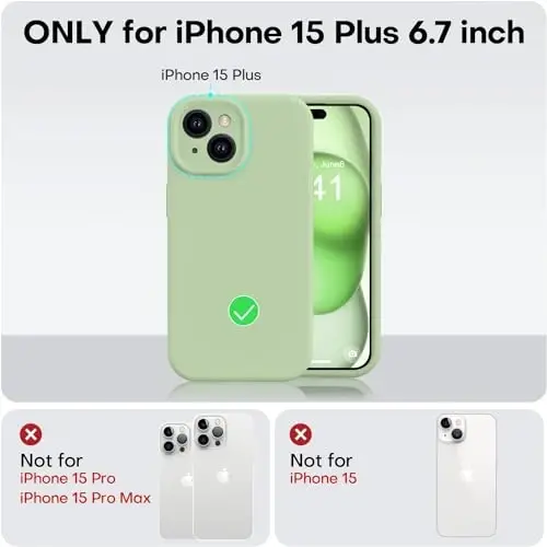 Vooii Compatible with iPhone 15 Plus Case, Upgrade Liquid Silicone [Enhanced Camera Protection] [Soft Anti-Scratch Microfiber Lining] Shockproof Phone Case for iPhone 15 Plus 6.7 inch - Matcha - 5