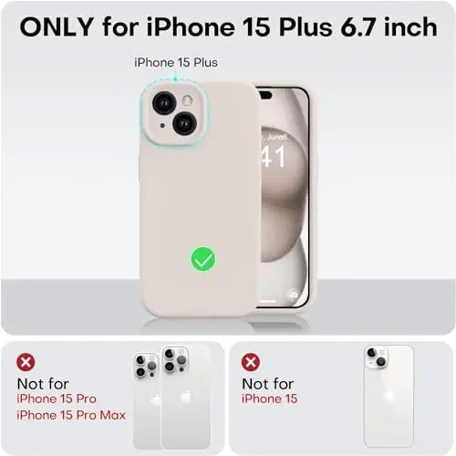 Vooii Compatible with iPhone 15 Plus Case, Upgrade Liquid Silicone [Enhanced Camera Protection] [Soft Anti-Scratch Microfiber Lining] Shockproof Phone Case for iPhone 15 Plus 6.7 inch - Stone - 5