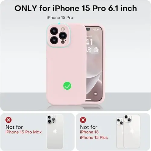 Vooii Compatible with iPhone 15 Pro Case, Upgrade Defender Liquid Silicone, [Enhanced Camera Protection] [Soft Anti-Scratch Microfiber Lining] Shockproof Phone Case iPhone 15 Pro 6.1 inch - Chalk Pink - 5