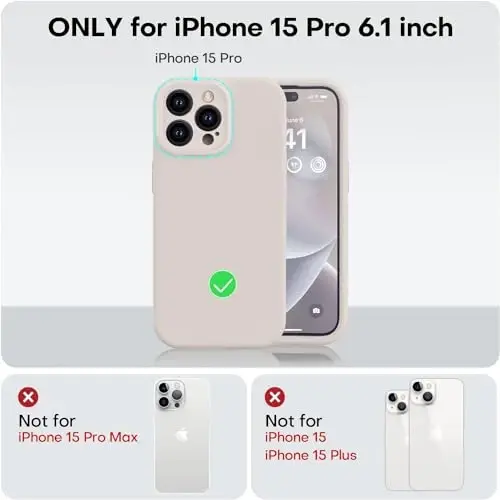 Vooii Compatible with iPhone 15 Pro Case, Upgrade Defender Liquid Silicone, [Enhanced Camera Protection] [Soft Anti-Scratch Microfiber Lining] Shockproof Phone Case iPhone 15 Pro 6.1 inch - Stone - 5