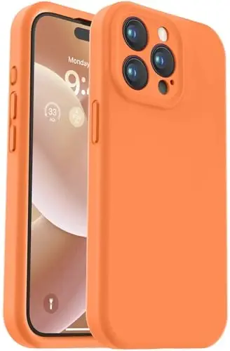Vooii Compatible with iPhone 15 Pro Case, Upgrade Liquid Silicone, [Enhanced Camera Protection] [Soft Anti-Scratch Microfiber Lining] Shockproof Phone Case iPhone 15 Pro 6.1 inch - Bright Orange - 1