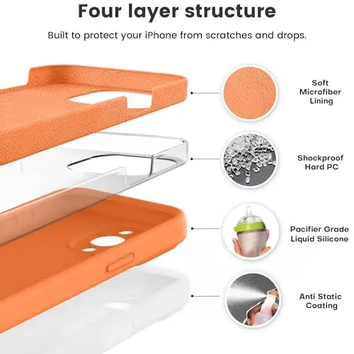Vooii Compatible with iPhone 15 Pro Case, Upgrade Liquid Silicone, [Enhanced Camera Protection] [Soft Anti-Scratch Microfiber Lining] Shockproof Phone Case iPhone 15 Pro 6.1 inch - Bright Orange - 2