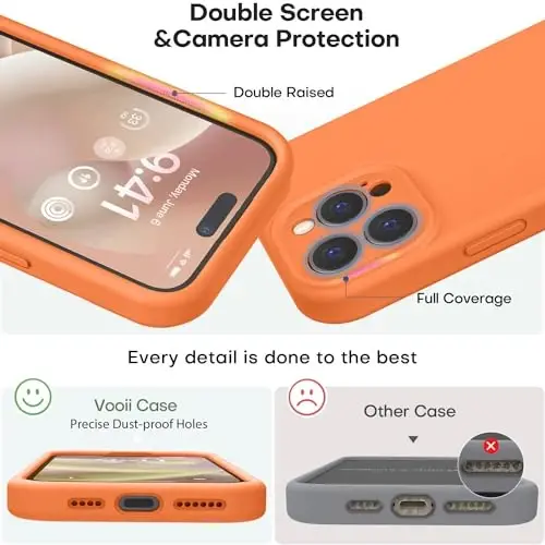 Vooii Compatible with iPhone 15 Pro Case, Upgrade Liquid Silicone, [Enhanced Camera Protection] [Soft Anti-Scratch Microfiber Lining] Shockproof Phone Case iPhone 15 Pro 6.1 inch - Bright Orange - 3