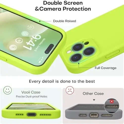 Vooii Compatible with iPhone 15 Pro Case, Upgrade Liquid Silicone, [Enhanced Camera Protection] [Soft Anti-Scratch Microfiber Lining] Shockproof Phone Case iPhone 15 Pro 6.1 inch - Fluorescent Green - 3