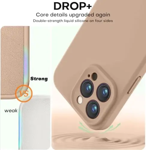 Vooii Compatible with iPhone 15 Pro Case, Upgrade Liquid Silicone, [Enhanced Camera Protection] [Soft Anti-Scratch Microfiber Lining] Shockproof Phone Case iPhone 15 Pro 6.1 inch - Light Brown 