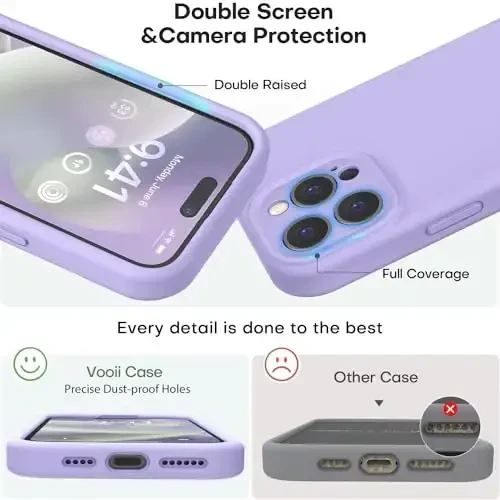 Vooii Compatible with iPhone 15 Pro Case, Upgrade Liquid Silicone, [Enhanced Camera Protection] [Soft Anti-Scratch Microfiber Lining] Shockproof Phone Case iPhone 15 Pro 6.1 inch - Light Purple - 3