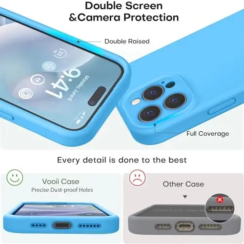 Vooii Compatible with iPhone 15 Pro Max Case, Upgraded Premium Silicone, [Camera Protection] [Soft Anti-Scratch Microfiber Lining] Shockproof Phone Case for iPhone 15 Pro Max 6.7 inch - Blue - 3