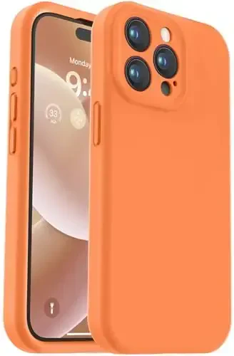 Vooii Compatible with iPhone 15 Pro Max Case, Upgraded Premium Silicone, [Camera Protection] [Soft Anti-Scratch Microfiber Lining] Shockproof Phone Case for iPhone 15 Pro Max 6.7 inch - Bright Orange - VOOII