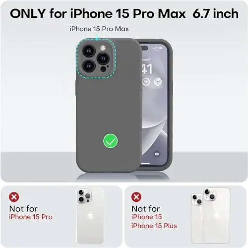 Vooii Compatible with iPhone 15 Pro Max Case, Upgraded Premium Silicone, [Camera Protection] [Soft Anti-Scratch Microfiber Lining] Shockproof Phone Case for iPhone 15 Pro Max 6.7 inch - Dark Grey - 5
