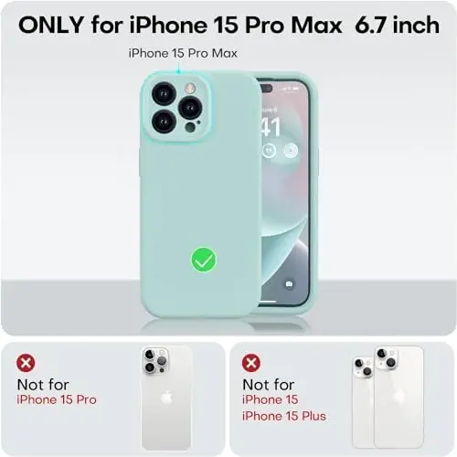 Vooii Compatible with iPhone 15 Pro Max Case, Upgraded Premium Silicone, [Camera Protection] [Soft Anti-Scratch Microfiber Lining] Shockproof Phone Case for iPhone 15 Pro Max 6.7 inch - Mint - 5