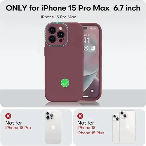 Vooii Compatible with iPhone 15 Pro Max Case, Upgraded Premium Silicone, [Camera Protection] [Soft Anti-Scratch Microfiber Lining] Shockproof Phone Case for iPhone 15 Pro Max 6.7 inch - Plum - 5