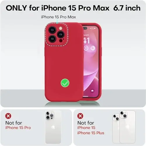 Vooii Compatible with iPhone 15 Pro Max Case, Upgraded Premium Silicone, [Camera Protection] [Soft Anti-Scratch Microfiber Lining] Shockproof Phone Case for iPhone 15 Pro Max 6.7 inch - Red - 5