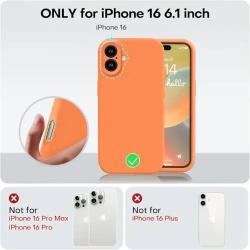 Vooii Compatible with iPhone 16 Case, Liquid Silicone Upgrade [Camera Protection] [Soft Anti-Scratch Microfiber Lining] Shockproof Phone Case for iPhone 16 6.1 inch - Bright Orange - 5