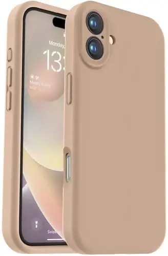 Vooii Compatible with iPhone 16 Case, Liquid Silicone Upgrade [Camera Protection] [Soft Anti-Scratch Microfiber Lining] Shockproof Phone Case for iPhone 16 6.1 inch - Light Brown - 1