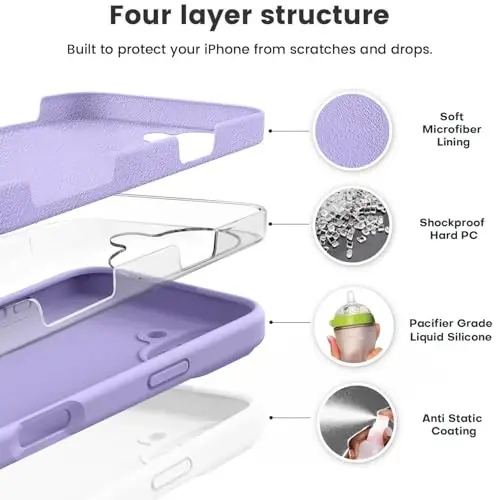 Vooii Compatible with iPhone 16 Case, Liquid Silicone Upgrade [Camera Protection] [Soft Anti-Scratch Microfiber Lining] Shockproof Phone Case for iPhone 16 6.1 inch - Light Purple - VOOII (1)
