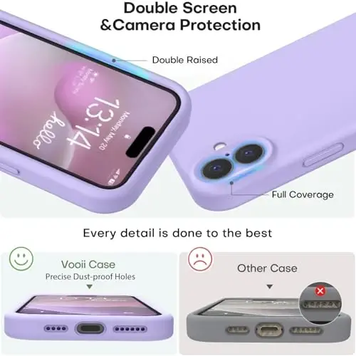 Vooii Compatible with iPhone 16 Case, Liquid Silicone Upgrade [Camera Protection] [Soft Anti-Scratch Microfiber Lining] Shockproof Phone Case for iPhone 16 6.1 inch - Light Purple - 3