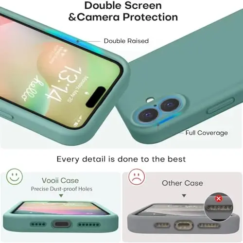 Vooii Compatible with iPhone 16 Case, Liquid Silicone Upgrade [Camera Protection] [Soft Anti-Scratch Microfiber Lining] Shockproof Phone Case for iPhone 16 6.1 inch - Pine Green - 3
