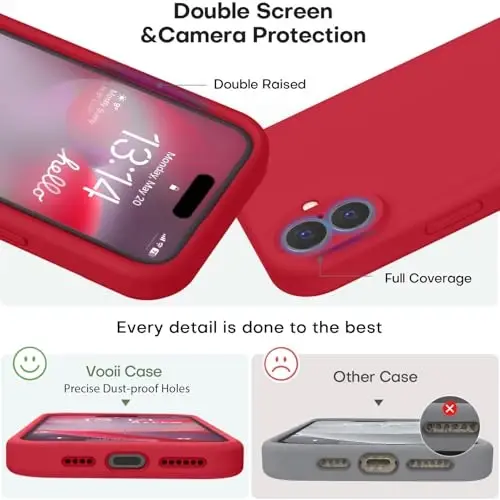 Vooii Compatible with iPhone 16 Case, Liquid Silicone Upgrade [Camera Protection] [Soft Anti-Scratch Microfiber Lining] Shockproof Phone Case for iPhone 16 6.1 inch - Red - 3