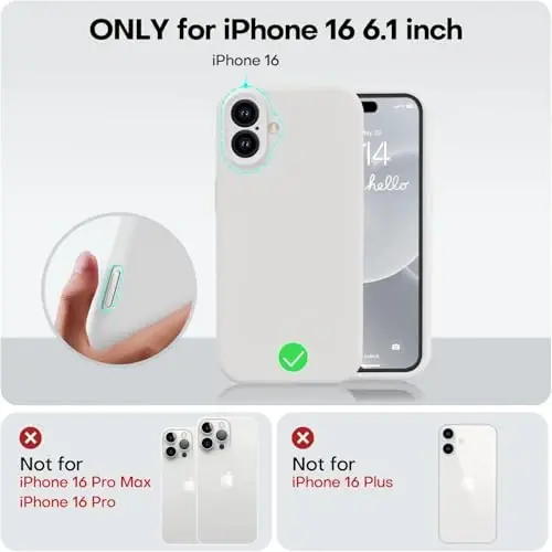 Vooii Compatible with iPhone 16 Case, Liquid Silicone Upgrade [Camera Protection] [Soft Anti-Scratch Microfiber Lining] Shockproof Phone Case for iPhone 16 6.1 inch - White - 5
