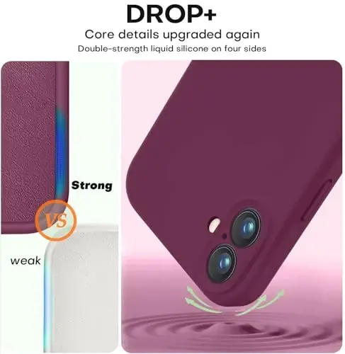 Vooii Compatible with iPhone 16 Case, Liquid Silicone Upgrade [Camera Protection] [Soft Anti-Scratch Microfiber Lining] Shockproof Phone Case for iPhone 16 6.1 inch - WineRed - 4