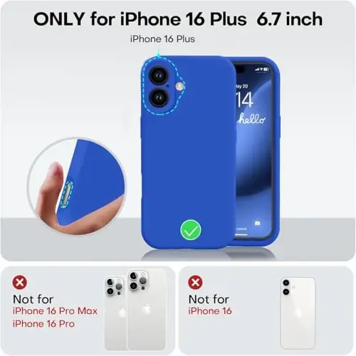 Vooii Compatible with iPhone 16 Plus Case, Liquid Silicone Upgrade [Camera Protection] [Soft Anti-Scratch Microfiber Lining] Shockproof Phone Case for iPhone 16 Plus 6.7 inch - Klein Blue - 5