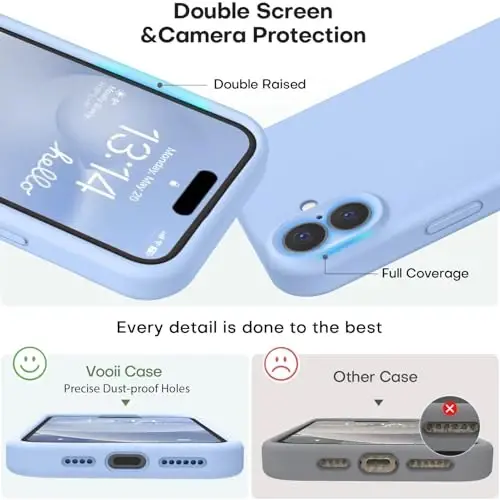 Vooii Compatible with iPhone 16 Plus Case, Liquid Silicone Upgrade [Camera Protection] [Soft Anti-Scratch Microfiber Lining] Shockproof Phone Case for iPhone 16 Plus 6.7 inch - Light Blue - 3