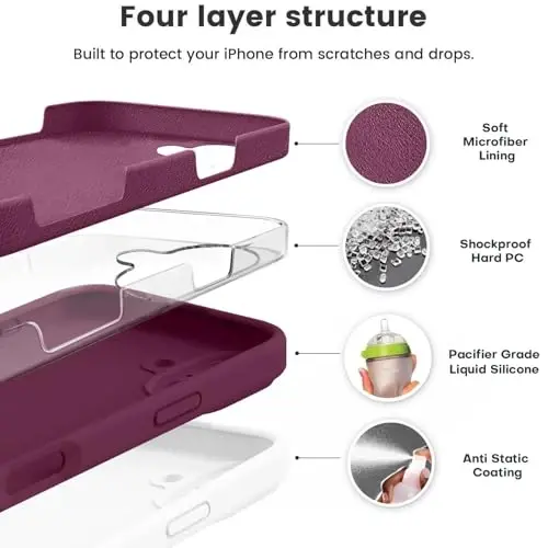 Vooii Compatible with iPhone 16 Plus Case, Liquid Silicone Upgrade [Camera Protection] [Soft Anti-Scratch Microfiber Lining] Shockproof Phone Case for iPhone 16 Plus 6.7 inch - WineRed - 2