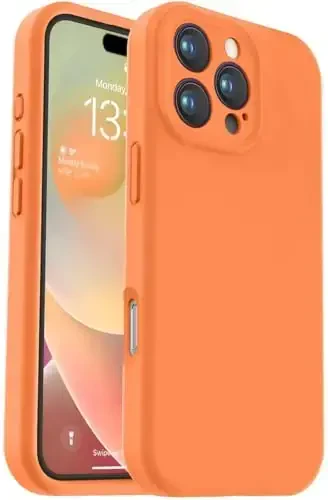 Vooii Compatible with iPhone 16 Pro Case, Liquid Silicone Upgrade [Camera Protection] [Soft Anti-Scratch Microfiber Lining] Shockproof Phone Case for iPhone 16 Pro 6.3 inch - Bright Orange - 1