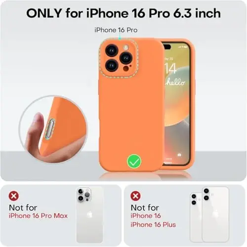Vooii Compatible with iPhone 16 Pro Case, Liquid Silicone Upgrade [Camera Protection] [Soft Anti-Scratch Microfiber Lining] Shockproof Phone Case for iPhone 16 Pro 6.3 inch - Bright Orange - 5