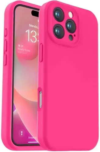 Vooii Compatible with iPhone 16 Pro Case, Liquid Silicone Upgrade [Camera Protection] [Soft Anti-Scratch Microfiber Lining] Shockproof Phone Case for iPhone 16 Pro 6.3 inch - Hot Pink - VOOII