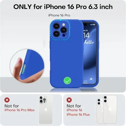 Vooii Compatible with iPhone 16 Pro Case, Liquid Silicone Upgrade [Camera Protection] [Soft Anti-Scratch Microfiber Lining] Shockproof Phone Case for iPhone 16 Pro 6.3 inch - Klein Blue - 5