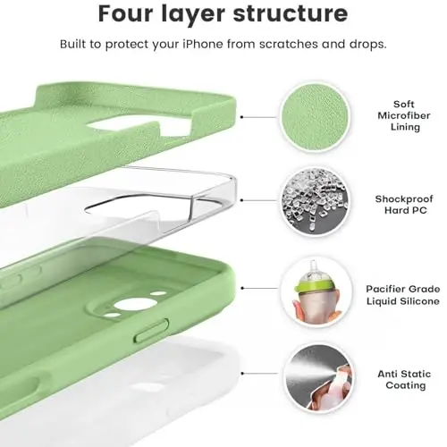 Vooii Compatible with iPhone 16 Pro Case, Liquid Silicone Upgrade [Camera Protection] [Soft Anti-Scratch Microfiber Lining] Shockproof Phone Case for iPhone 16 Pro 6.3 inch - Matcha - 2