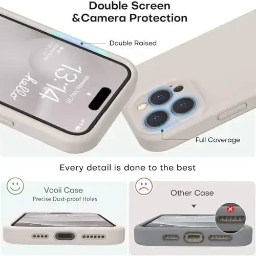 Vooii Compatible with iPhone 16 Pro Case, Liquid Silicone Upgrade [Camera Protection] [Soft Anti-Scratch Microfiber Lining] Shockproof Phone Case for iPhone 16 Pro 6.3 inch - Stone - 3