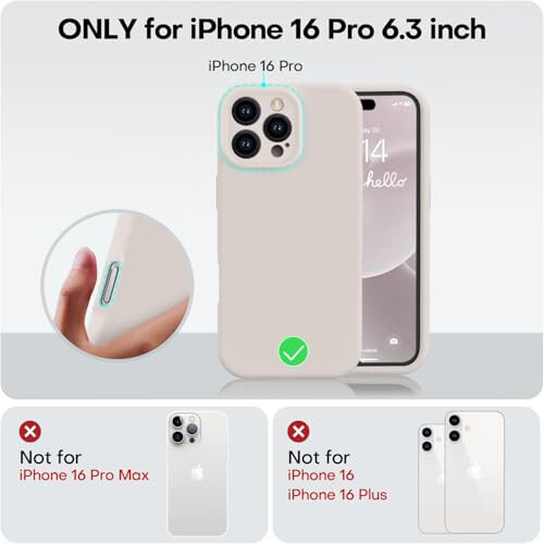 Vooii Compatible with iPhone 16 Pro Case, Liquid Silicone Upgrade [Camera Protection] [Soft Anti-Scratch Microfiber Lining] Shockproof Phone Case for iPhone 16 Pro 6.3 inch - Stone - 5