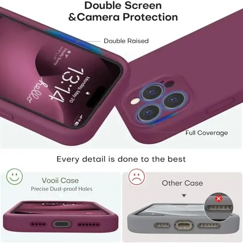 Vooii Compatible with iPhone 16 Pro Case, Liquid Silicone Upgrade [Camera Protection] [Soft Anti-Scratch Microfiber Lining] Shockproof Phone Case for iPhone 16 Pro 6.3 inch - WineRed - 3