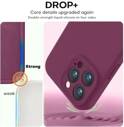 Vooii Compatible with iPhone 16 Pro Case, Liquid Silicone Upgrade [Camera Protection] [Soft Anti-Scratch Microfiber Lining] Shockproof Phone Case for iPhone 16 Pro 6.3 inch - WineRed - 4