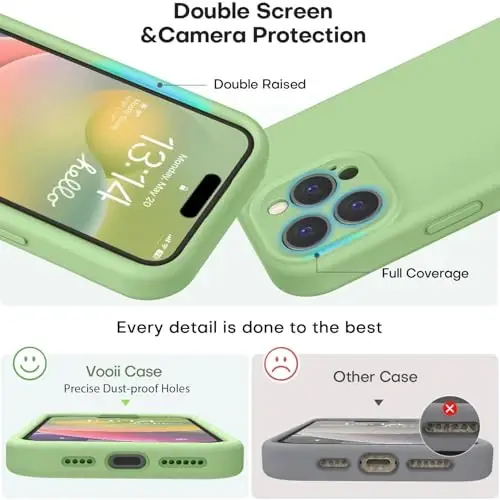Vooii Compatible with iPhone 16 Pro Max Case, Liquid Silicone Upgrade [Camera Protection] [Soft Anti-Scratch Microfiber Lining] Shockproof Phone Case for iPhone 16 Pro Max 6.9 inch - Matcha - 8