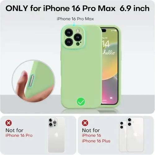 Vooii Compatible with iPhone 16 Pro Max Case, Liquid Silicone Upgrade [Camera Protection] [Soft Anti-Scratch Microfiber Lining] Shockproof Phone Case for iPhone 16 Pro Max 6.9 inch - Matcha - 10