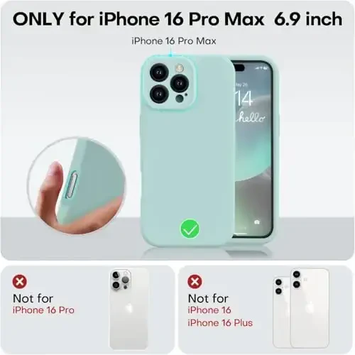 Vooii Compatible with iPhone 16 Pro Max Case, Liquid Silicone Upgrade [Camera Protection] [Soft Anti-Scratch Microfiber Lining] Shockproof Phone Case for iPhone 16 Pro Max 6.9 inch - Mint - 5