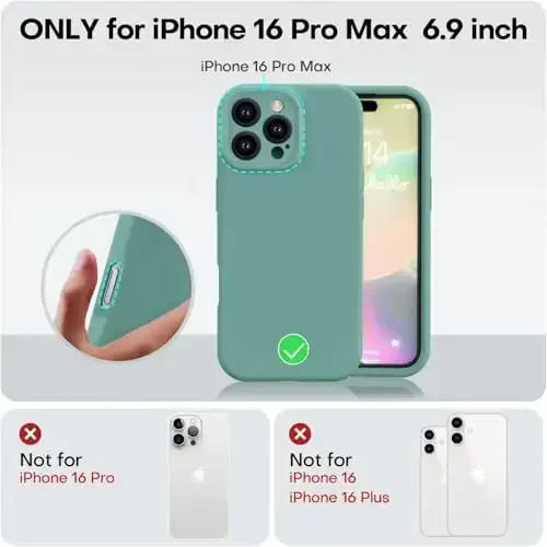 Vooii Compatible with iPhone 16 Pro Max Case, Liquid Silicone Upgrade [Camera Protection] [Soft Anti-Scratch Microfiber Lining] Shockproof Phone Case for iPhone 16 Pro Max 6.9 inch - Pine Green - 5