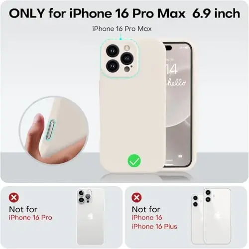 Vooii Compatible with iPhone 16 Pro Max Case, Liquid Silicone Upgrade [Camera Protection] [Soft Anti-Scratch Microfiber Lining] Shockproof Phone Case for iPhone 16 Pro Max 6.9 inch - Stone - 5