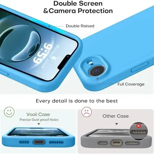 Vooii Compatible with iPhone 16e Case, Liquid Silicone Upgrade [Camera Protection] [Soft Anti-Scratch Microfiber Lining] Shockproof Phone Case for iPhone 16e 6.1 inch - Blue - 3
