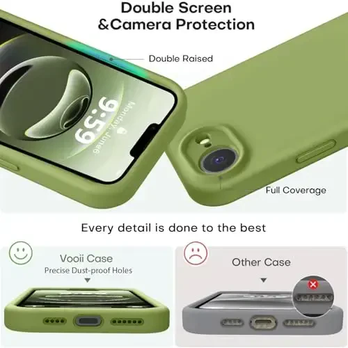 Vooii Compatible with iPhone 16e Case, Liquid Silicone Upgrade [Camera Protection] [Soft Anti-Scratch Microfiber Lining] Shockproof Phone Case for iPhone 16e 6.1 inch - Cedar Green - 3