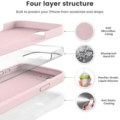 Vooii Compatible with iPhone 16e Case, Liquid Silicone Upgrade [Camera Protection] [Soft Anti-Scratch Microfiber Lining] Shockproof Phone Case for iPhone 16e 6.1 inch - Chalk Pink - VOOII (1)